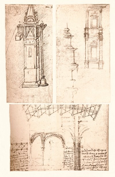 Trois dessins architecturaux, vers 1472-1519, 1883 - Leonardo da Vinci