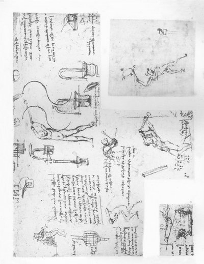 Trois dessins illustrant la théorie des mouvements de la figure humaine, vers 1472-1519 - Leonardo da Vinci