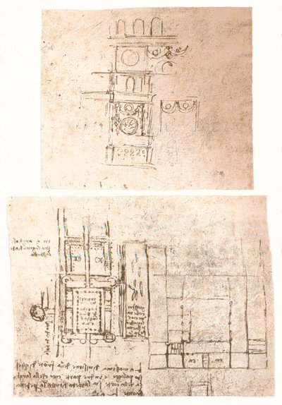 Deux dessins architecturaux, vers 1472-1519, 1883 - Leonardo da Vinci