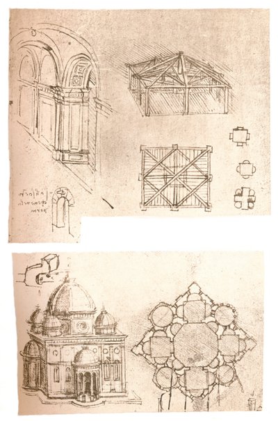 Deux dessins architecturaux, vers 1472-1519, 1883 - Leonardo da Vinci