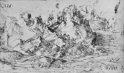 Vue sur une vallée avec des montagnes au-delà, vers 1480 - Leonardo da Vinci