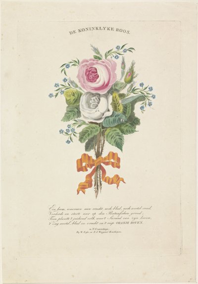 Roses avec portraits en silhouette de Guillaume I Frédéric, roi des Pays-Bas, Wilhelmine de Prusse, leurs enfants, ses parents et sa sœur - Leonardus Schweickhardt