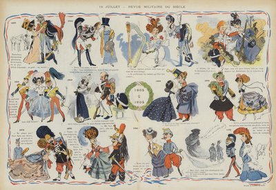 14 juillet - revue militaire du siècle passé. Illustration pour Le Rire - Leonce Burret