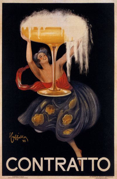 Affiche publicitaire pour le vin mousseux "Contratto": une petite fée, un elfe levant une énorme coupe. Illustration de Leonetto Cappiello (1875-1942) 1922 - Leonetto Cappiello