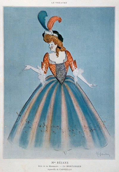 La comédienne Gabrielle Charlotte Reyu dite Réjane (1856-1920) dans le rôle de la Montansier. Aquarelle de Leonetto Cappiello (1875-1942) Paris, arts décoratifs - Leonetto Cappiello