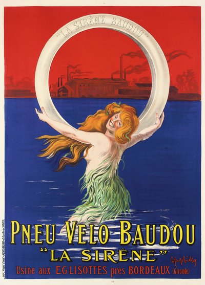 Affiche publicitaire pour les pneus de vélo "La Sirène" fabriqués par Pneu Vélo Baudou, c.1920 - Leonetto Cappiello