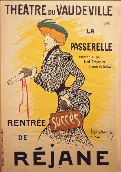 Affiche pour la comédie "La passerelle" de Francis de Croisset (1877-1937) et Fred De Gresac (1879-1943) au Théâtre du Vaudeville avec Réjane - Leonetto Cappiello