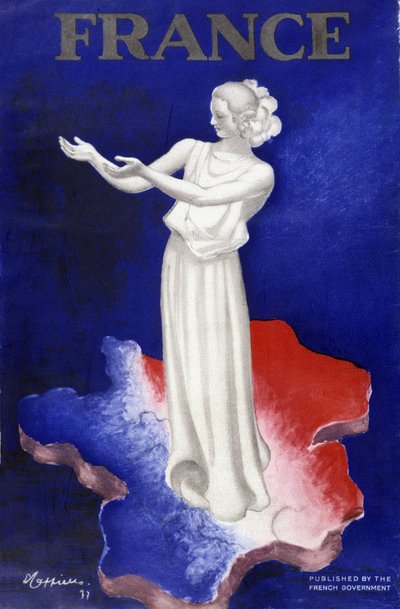 Femme représentant la France - Affiche en couleurs bleu-blanc-rouge - Leonetto Cappiello