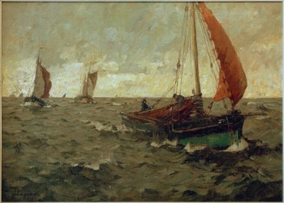Chalutier en mer par temps nuageux - Leonhard Sandrock