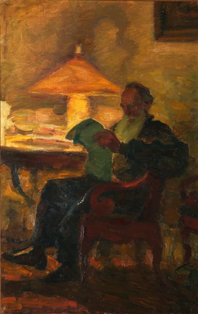 Léon Tolstoï avec un journal, 1901 - Leonid Osipovich Pasternak