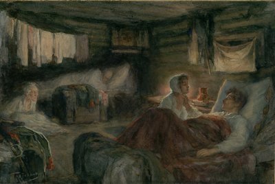 Natacha et le prince Andrei blessé à Mytishchi. Illustration pour le roman Guerre et Paix, 1893 - Leonid Osipovich Pasternak