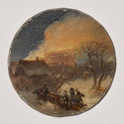 Maison en feu et traîneau à cheval - Leopold Blonder