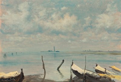 Vue de Mestre sur Venise (paysage lagunaire) - Leopold Carl Muller