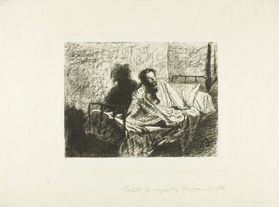 Portrait de Charles Meryon assis dans son lit - Leopold Flameng