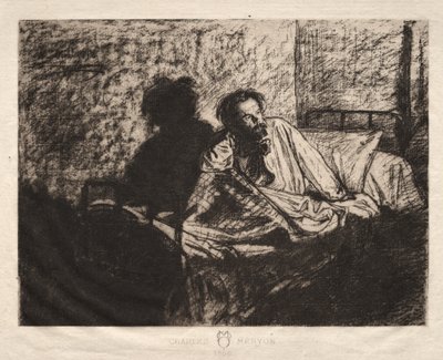 Portrait de Meryon assis dans son lit - Leopold Fleming