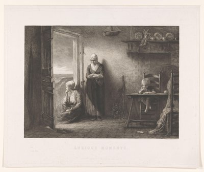 Deux femmes et un enfant dans une maison de pêcheurs dans les dunes - Leopold Lowenstam