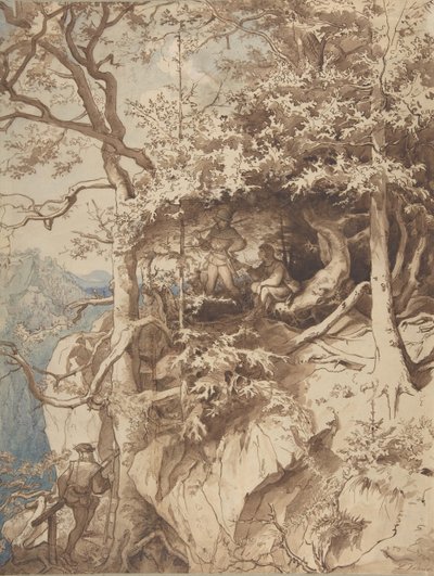 Chasseurs en observation sur une montagne, vers 1870 - Leopold Venus