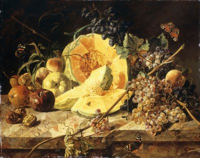 Nature morte avec fruits, noix et insectes, 1835 - Leopold Zinnogger