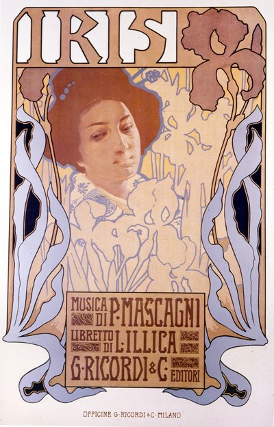 Iris composée par Pietro Mascagni, affiche de Leopoldo Metlicovitz, livret de Luigi Illica, 1898. - Leopoldo Metlicovitz