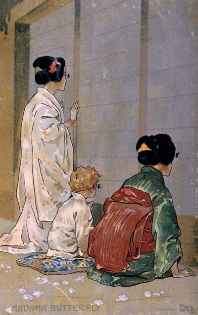 Carte postale créée pour la première de "Madame Butterfly", à Brescia - Leopoldo Metlicovitz