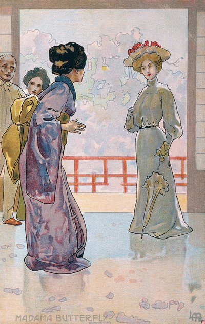Carte postale créée pour la première de "Madame Butterfly", à Brescia - Leopoldo Metlicovitz