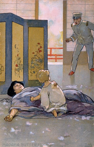 Carte postale créée pour la première de "Madame Butterfly", à Brescia - Leopoldo Metlicovitz
