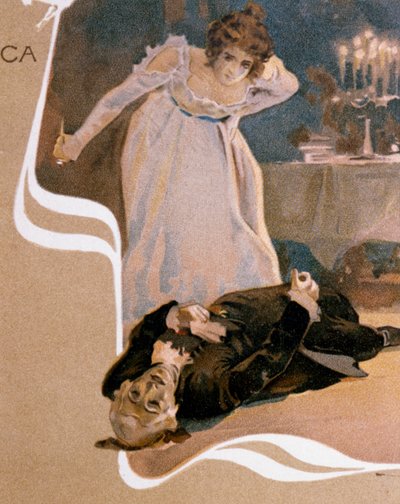 Carte postale illustrée par Leopoldo Metlicovitz (1868-1944) représentant des scènes de Tosca, opéra de Giacomo Puccini (1858-1924) - Leopoldo Metlicovitz