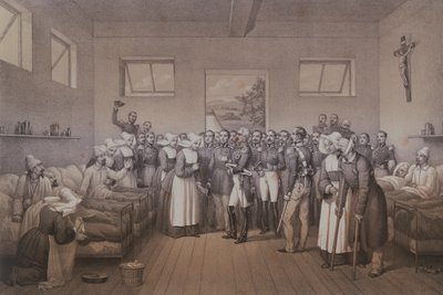 Aimable Jean Jacques Pélissier (1794-1864) duc de Malakoff visitant les soldats blessés après la prise de Sébastopol en 1855 - Lepan
