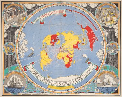 Carte des grands cercles de Cable & Wireless - Leslie MacDonald Gill