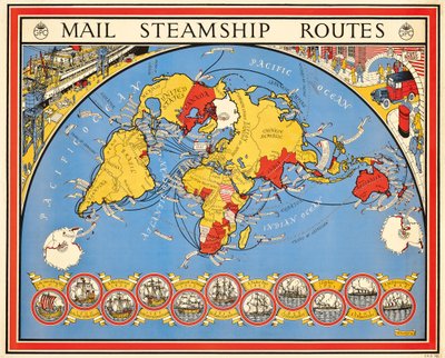 Affiche publicitaire pour les routes des paquebots postaux - Leslie MacDonald Gill