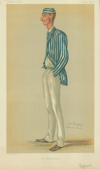 M. Markham Spofforth, le démon du bowling, 13 juillet 1878, caricature de Vanity Fair - Leslie Matthew Ward