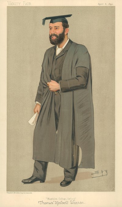 M. Thomas Herbert Warren, Président du Magdalen College Oxford, Magdalen College Oxford, 8 avril 1893, caricature de Vanity Fair - Leslie Matthew Ward