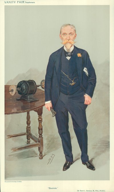 Sir David L Salomons, Électricité, nd, caricature de Vanity Fair - Leslie Matthew Ward