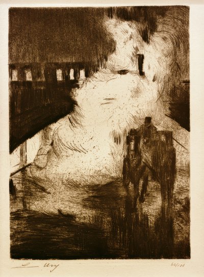 Impressions nocturnes (avec fiacre devant la vapeur de locomotive) - Lesser Ury