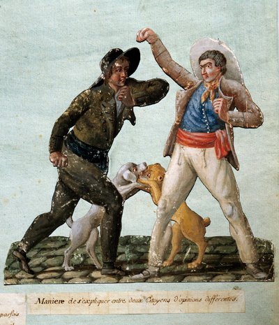Révolution française : deux citoyens se battant. Gouache des frères Lesueur (XVIIIe siècle) - Lesueur Brothers