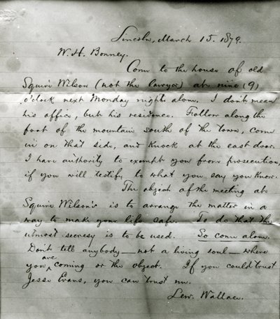 Lettre de Lew Wallace à W. H. Bonney, 15 mars 1879 - Lew Wallace
