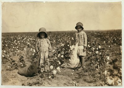 Jewel et Harold Walker, 6 et 5 ans, ramassent 20 à 25 livres de coton par jour à Geronimo, Comté de Comanche, Oklahoma, 1916 - Lewis Wickes Hine