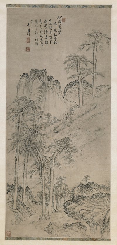 Marchant avec des Bâtons sur une Colline de Pins, dynastie Qing, c.1760 - Li Shizuo