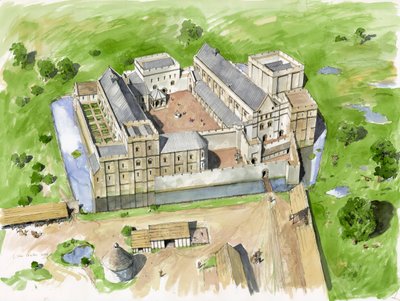Vue aérienne du sud, château de Wolvesey, ancien palais épiscopal, c1170, années 2000 - Liam Wales