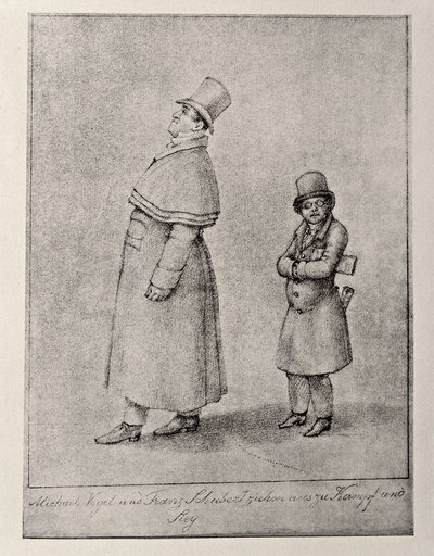 Autriche, Vienne, Caricature du baryton autrichien Johann Michael Vogl et du compositeur Franz Peter Schubert, vers 1825, dessin au crayon - Unbekannt Unbekannt