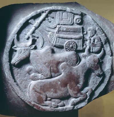 Médaillon décoré en relief de la balustrade du Stupa de Bharhut, monument bouddhiste, Madhya Pradesh, Inde, civilisation indienne, IIe siècle av. J.-C. - Unbekannt Unbekannt