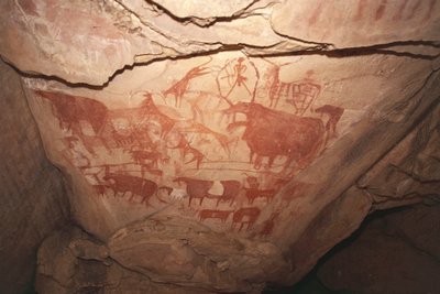 Peinture représentant des scènes de chasse, art rupestre saharien, Enneri Tougwi, Tibesti, Tchad - Unbekannt Unbekannt