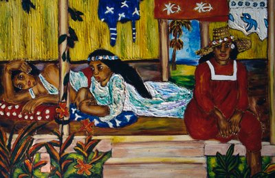 Femmes polynésiennes, vitrail, île de Moorea, îles de la Société, Polynésie française, territoire d