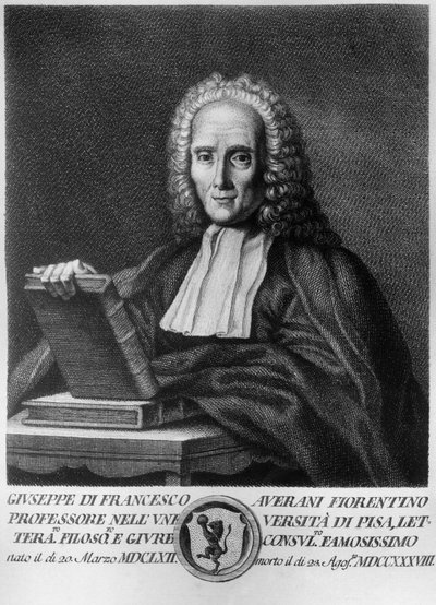 Portrait de Giuseppe Averani, dit Averanus (1662-1738), juriste et naturaliste italien, eau-forte de la Série de portraits d