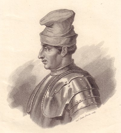 Portrait du chef militaire italien Niccolo Fortebraccio aussi connu sous le nom de della Stella (1389-1435), gravure sur cuivre par Caterina Piotti-Pirola - Unbekannt Unbekannt
