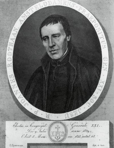 Portrait de Jan Philipp Roothaan (1785-1853), jésuite néerlandais et 21e Supérieur général de la Compagnie de Jésus, dessin et gravure de Serafino Speranza (1862-1911) d