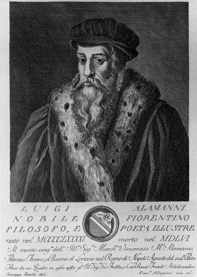 Portrait de Luigi Alamanni (1495-1556), poète italien, gravure de Francesco Allegrini (1729-après 1773) d