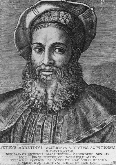Portrait de Pietro Aretino (1492-1556), poète, écrivain et dramaturge italien, gravure de Marcantonio Raimondi (né vers 1470-1482, mort entre 1527 et 1534), 22,3x15,4 cm - Unbekannt Unbekannt