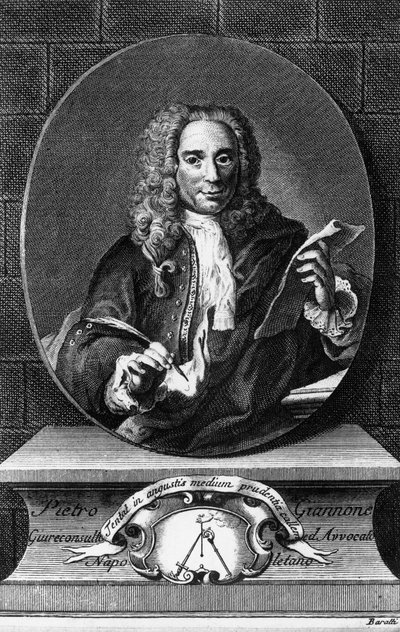 Portrait de Pietro Giannone (1676-1748), philosophe, historien et juriste italien, gravure par Antonio Baratti de Istoria civile del Regno di Napoli par Pietro Giannone, publié par Giambattista Pasquali - Unbekannt Unbekannt