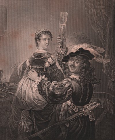 Rembrandt avec sa femme Saskia, gravure H Payne d